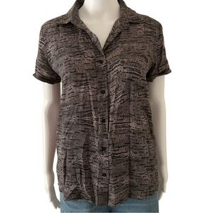 RVCA Button Front Black Deep Purple Short Sleeve‎ top shirt small